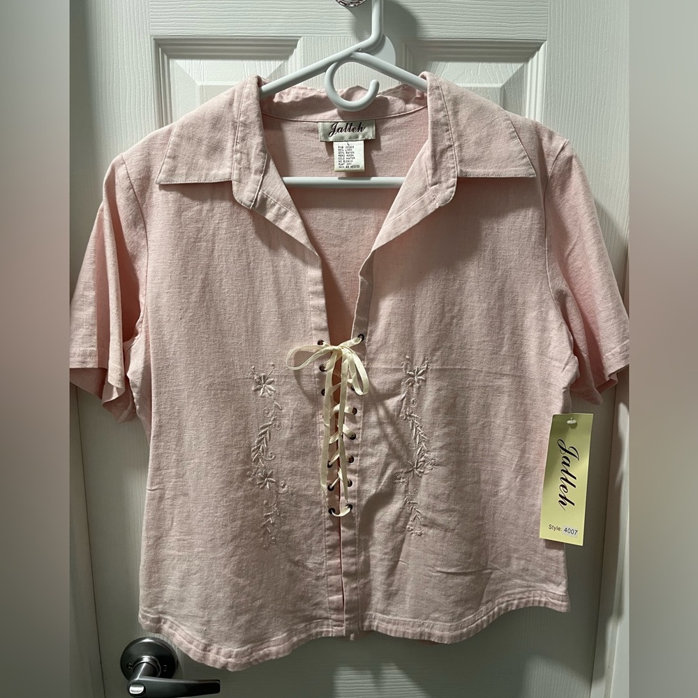 Pink Lace-Up Blouse - New, Never Worn